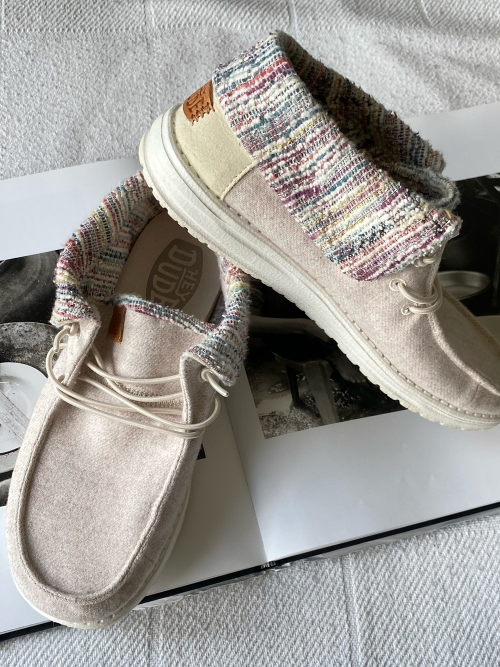 Hey Dude Wendy Fold Baja Cream Multi Wool Blend Womens 8